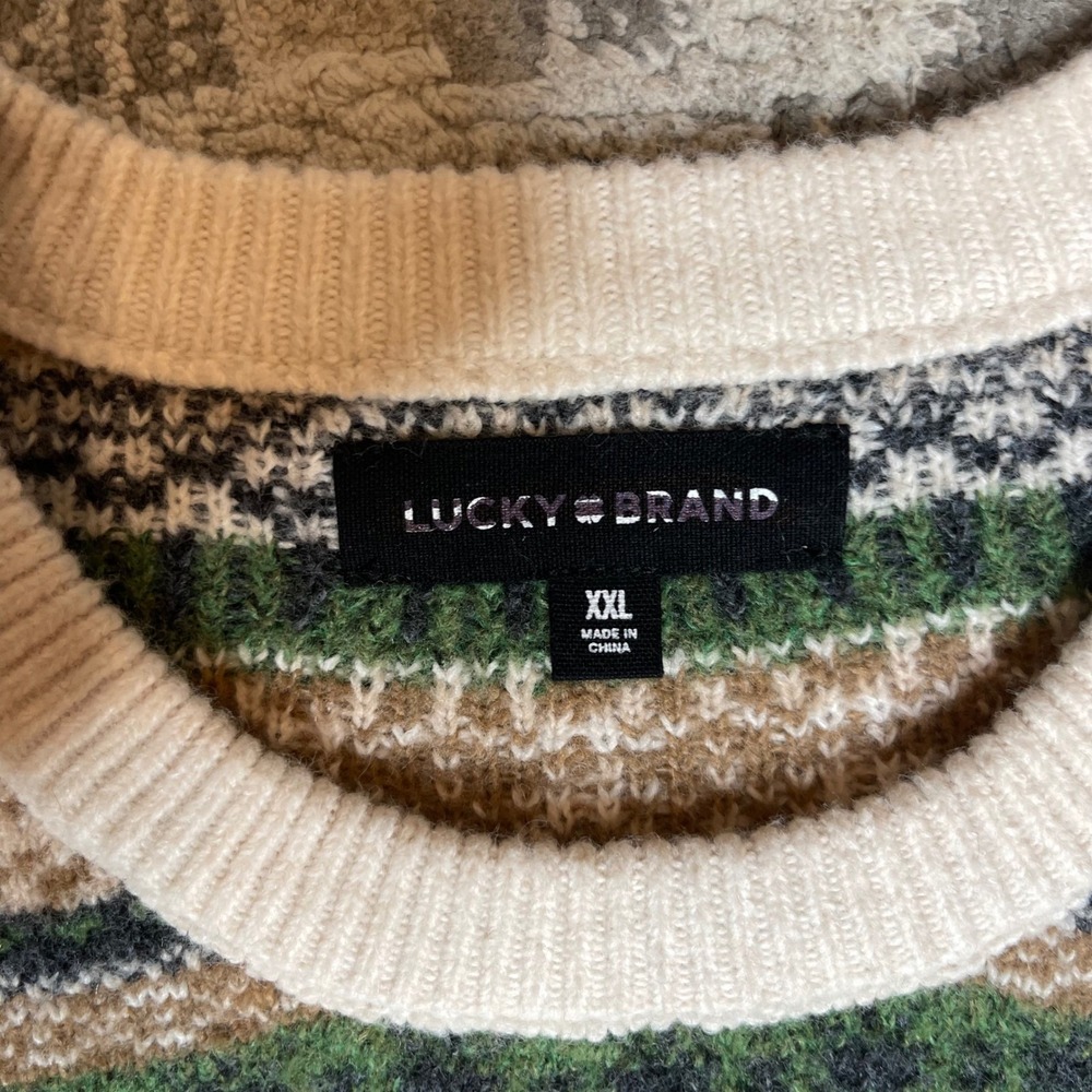 NEW Lucky Brand Mens Fair Isle Crewneck Sweater Green Brown Striped Springs XXL - Picture 6 of 11